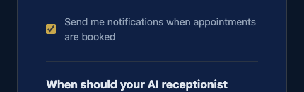 Receptify onboarding — notification opt-in checkbox detail